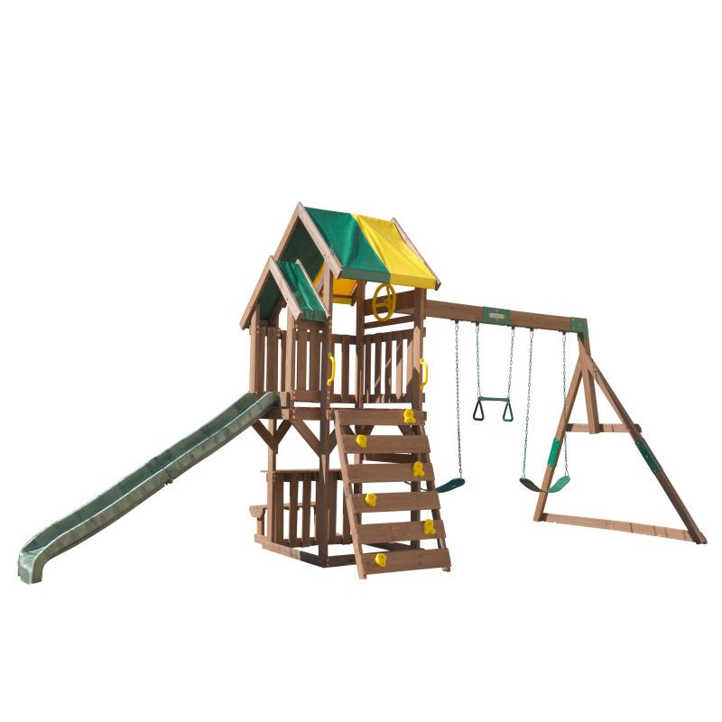 Уличная игровая 2-этажная площадка для детей: горка, качели, песочница, скалодром, лестница  